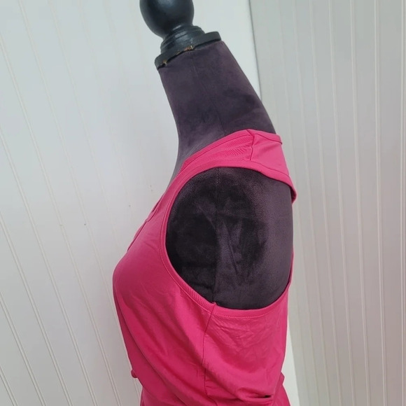 NWT Mud Pie Emory Tank Stretchy Knit Knee Length Dress Tie Waist Fushia Pink S - Picture 7 of 9